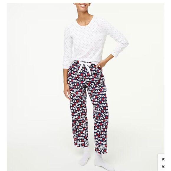 J.Crew Women’s Cotton Poplin Heart Print Cropped Pajama Sleep Pants - Picture 3 of 6